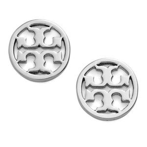 Tory Burch silver circle logo earrings